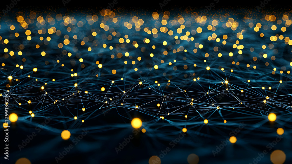 Poster abstract network of illuminated lines and dots on a dark blue background