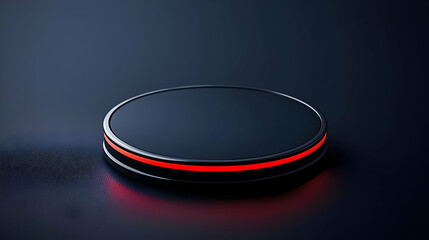 Round Black Metallic Platform with Red Glowing Edge on Dark Textured Surface