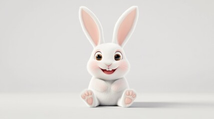 Obraz premium Cute cartoon bunny sitting on a plain white background