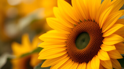 Fototapeta premium Vibrant sunflower blossom close-up, detailed macro shot of fresh outdoor bloom and petals