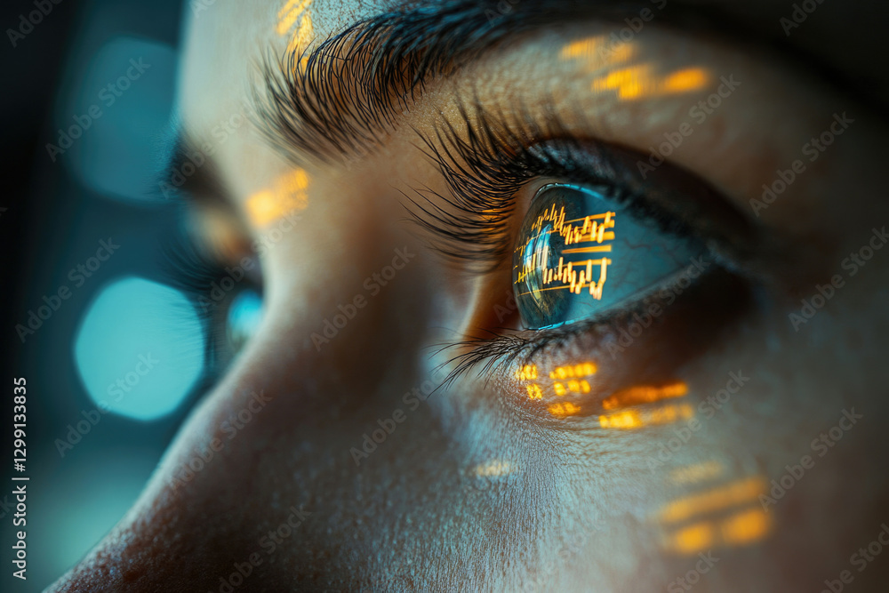 Aufkleber Close-up of an eye reflecting data streams, symbolizing technological integration with human vision and the future of technology.