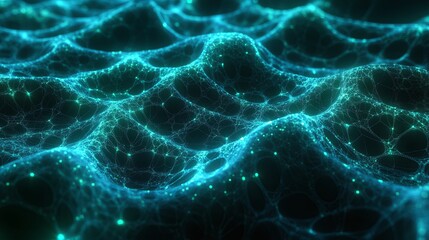 Abstract futuristic network grid with glowing blue and green nodes digital