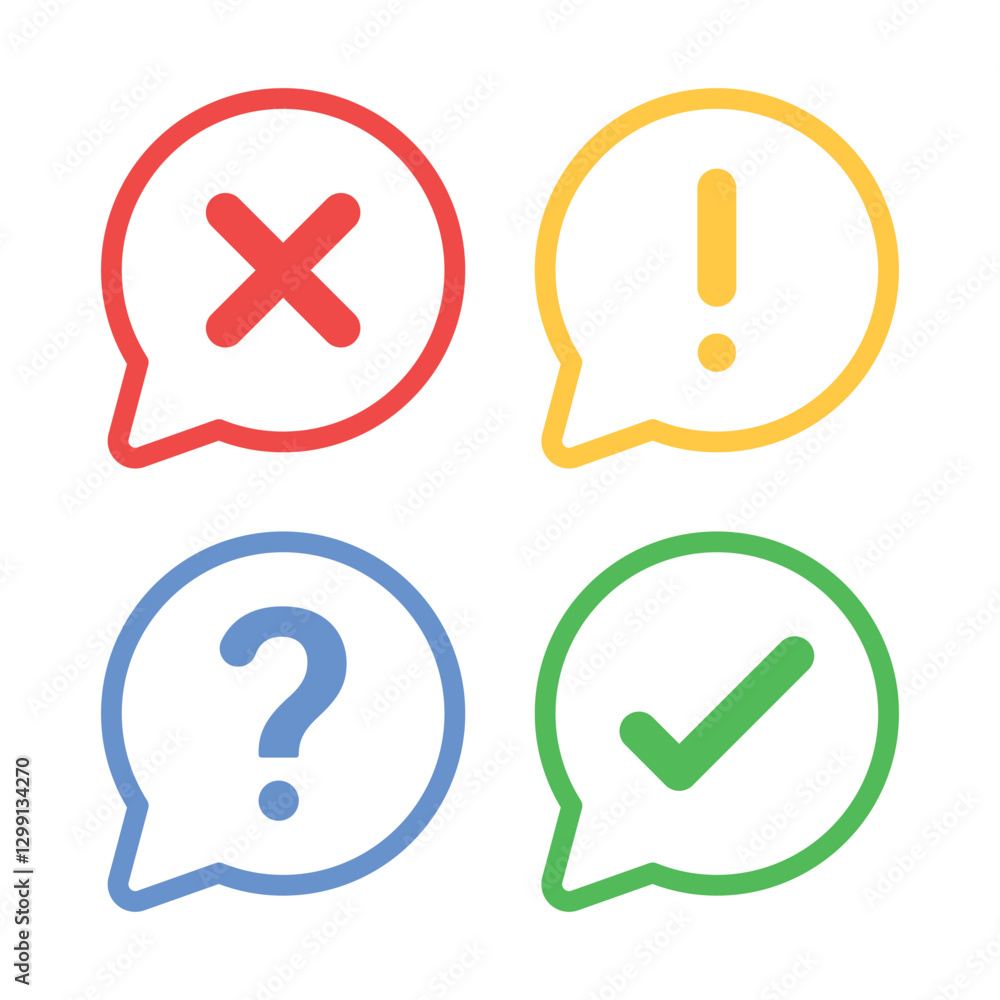 Poster question mark, information and check mark in speech bubble icon - exclamation mark, warning notifica