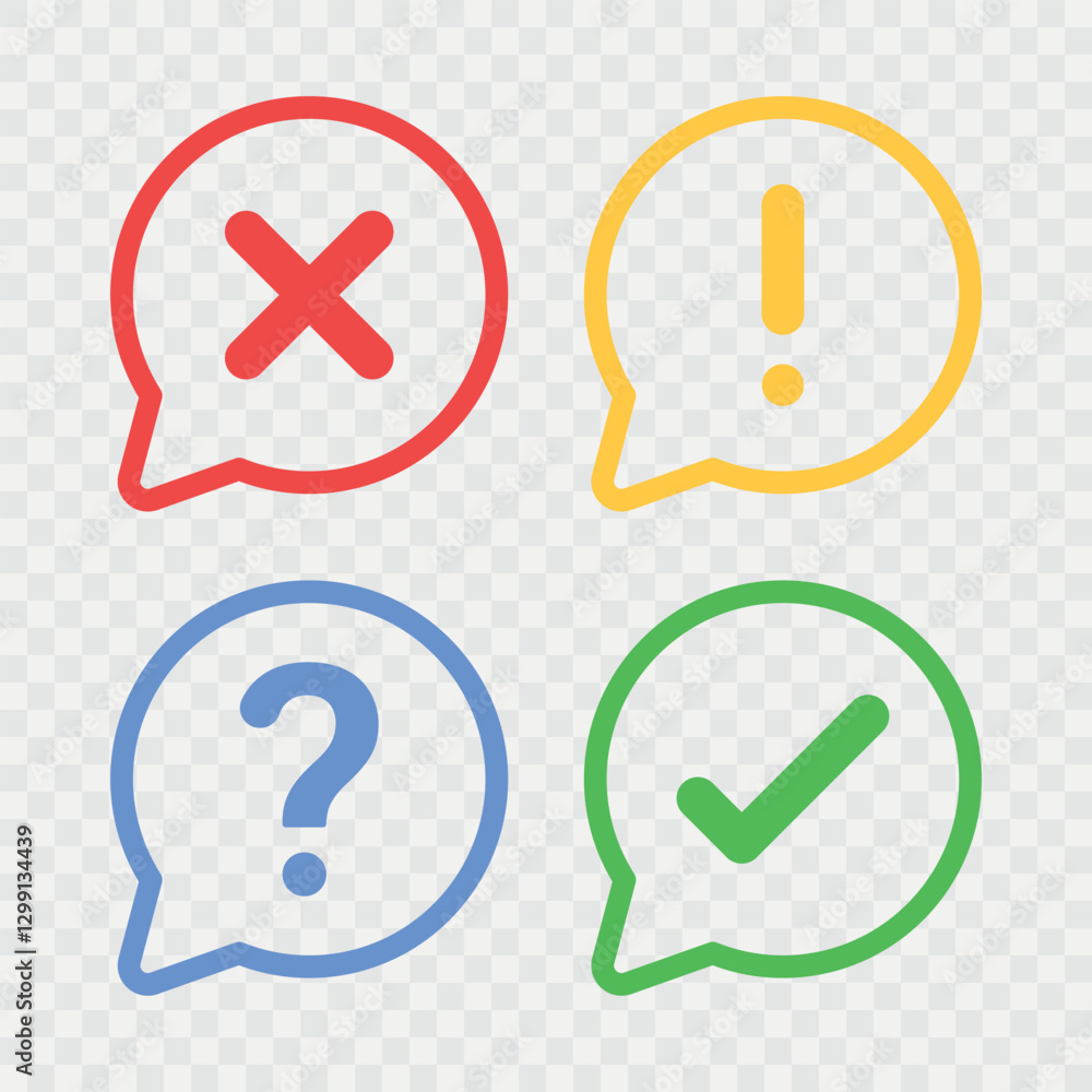 Poster question mark, information and check mark in speech bubble icon - exclamation mark, warning notifica
