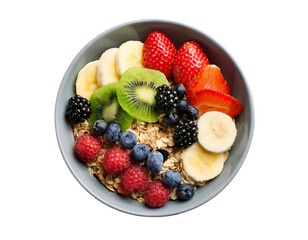 Fruit berries salad healthy breakfast colorful fresh bowl, cut out background
