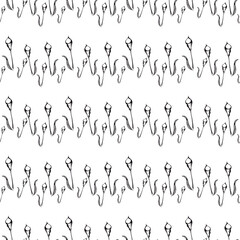 Seamless pattern with black calla lilies flowers in graphic style on a white background