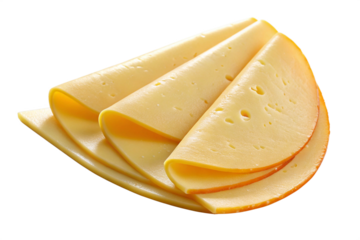 Slices of gouda cheese, isolated on white background
