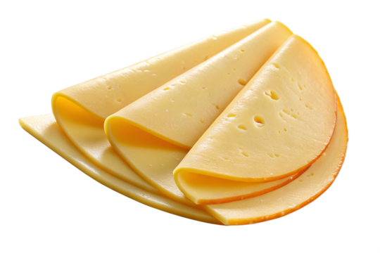 Slices of gouda cheese, isolated on white background
