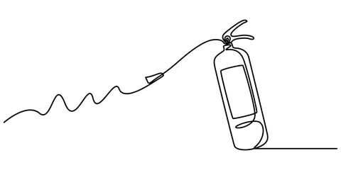 Continuous line art or One Line Drawing of fire extinguisher picture vector illustration, One Line Drawing of a Fire Extinguisher Tank, Illustrating Safety Equipment in a Minimalist Design, on a white