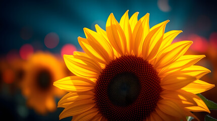 Obraz premium closeup of a hand holding a sunflower in spring light