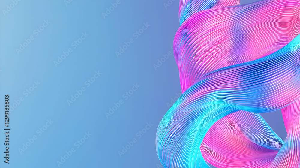 Poster abstract 3d render of flowing fabric with pink and blue color against soft gradient background