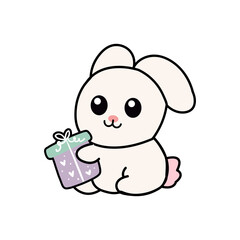 rabbit cartoon with holding gift box