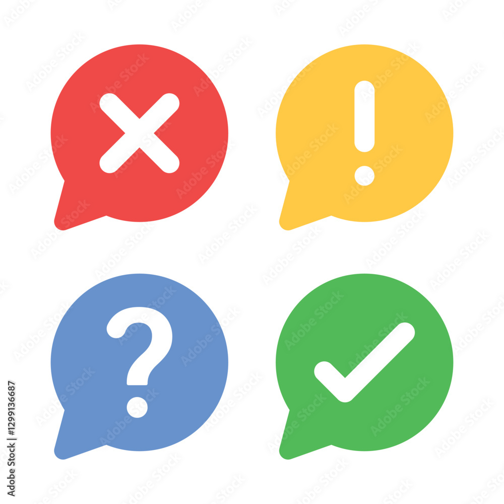 Poster question mark, information and check mark in speech bubble icon - exclamation mark, warning notifica