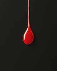 Fototapeta premium Crimson Drop Descends Gracefully Against Black Background, Dramatic High Key Studio Shot