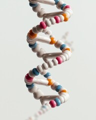 Obraz premium Colorful DNA Model Isolated on White Shows the Structure of Genetic Code