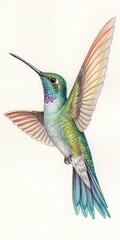 Fototapeta premium Watercolor Hummingbird Detailed Feather and Flight Composition, Hummingbird Art, Bird Illustration Hummingbird, Watercolor Painting