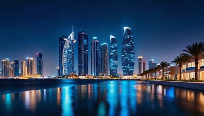 Fototapeta premium Photorealistic depiction of Abu Dhabi's iconic skyline at night