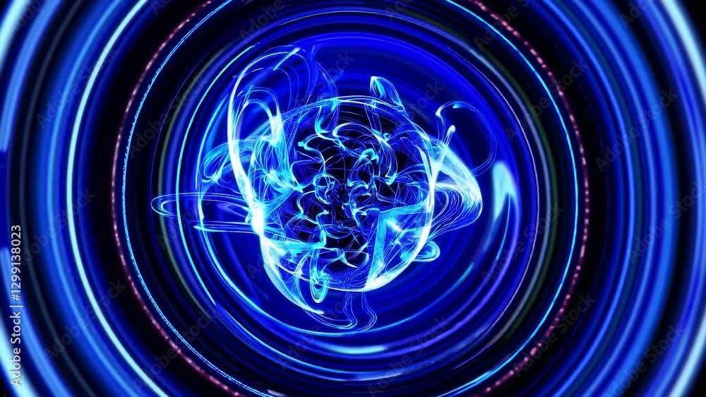 Poster blue energy field is emitting concentric waves, creating a mesmerizing spectacle of light and moveme