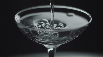 Slow Motion Capture of Water Being Poured Into a Glass with Bubbles