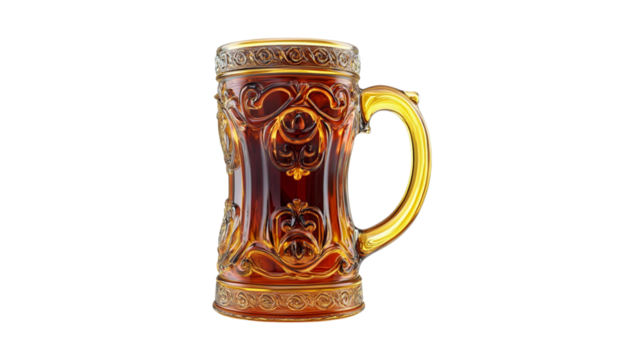 Ornate Amber Beer Stein Glassware Elegant Drinkware