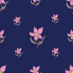 Floral seamless pattern with flowers on light blue background. Vector illustration