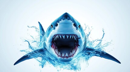 Powerful Great White Shark Emerging from Water