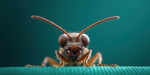 Fototapeta premium Macro photograph of insect featuring detailed eyes and antennae, close-up insect photography