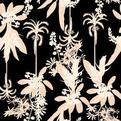 Tropical pattern, floral, leaves. Digital print in Repeat (rapport), Resolution 300 DPI, ideal for fashion, decoration and stationery.