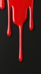 Vibrant red paint dripping down over black surface, abstract background art for designs