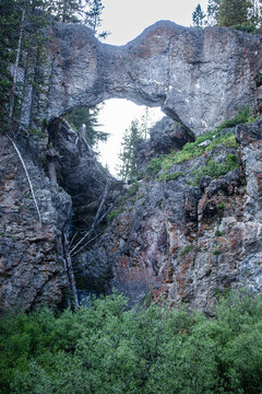The natural arch in rhyolite rock at Yellowstone Nationl Park