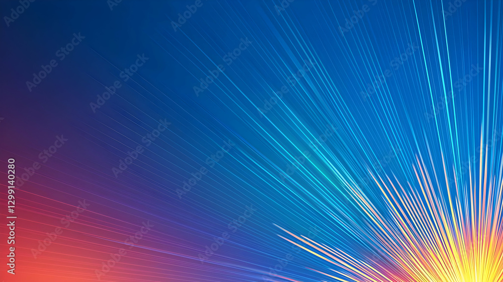 Poster abstract digital design with blue and orange gradients showing light rays and geometric patterns