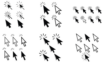 Black & White Vector Set: Mouse Cursors, Arrow Pointers with Click Effect, User Interface Elements, Graphic Design Icons for Web & App Development