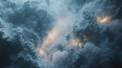 Ethereal cloudscape painting with contrasting light and shadow details