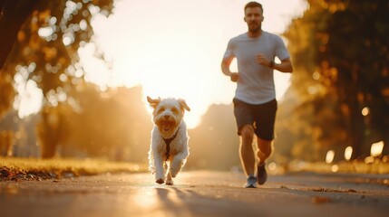 Obraz premium Summer Running Adventure with Dog in Scenic Park