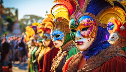 desfile de Mascaras clasicas de carnaval, estilo ultrarrealista, realista, 4k