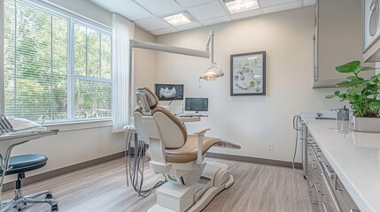 Modern Dental Practice Room with Ergonomic Chair and Bright Natural Lighting