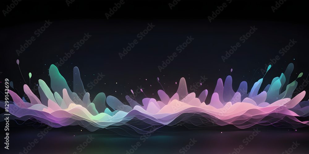 Poster abstract sound wave: a vibrant and dynamic abstract representation of sound waves, rendered in soft,