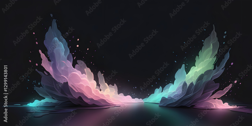 Poster abstract spectral eruption: a vibrant and dynamic explosion of color with abstract shapes on a dark 