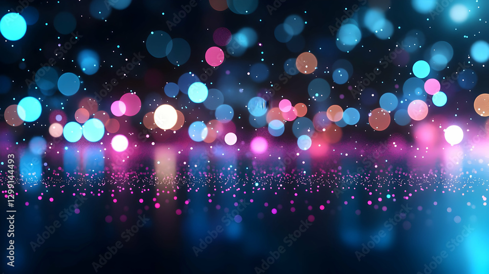 Poster abstract bokeh lights display with blue pink and purple colors creating a glowing background