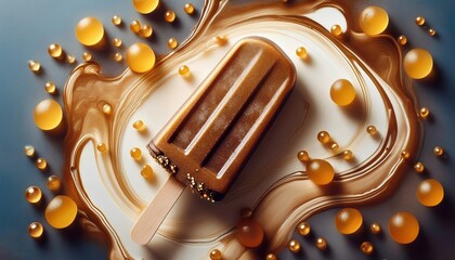 Vibrant advertisement showcasing a refreshing treat with brown resin pattern and marbled texture for a unique dessert experience