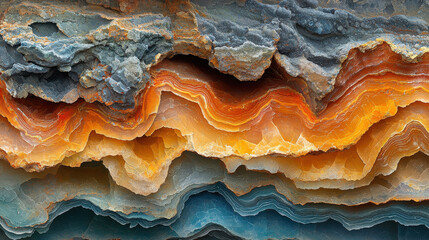 Obraz premium Exploring a geological cross-section showcasing lithium, coal, and phosphate rocks in vivid textures and colors beneath the Earth's surface