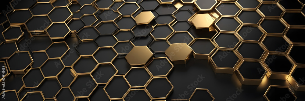 Poster abstract hexagon pattern: a mesmerizing pattern of gold hexagons, seemingly floating against a backd