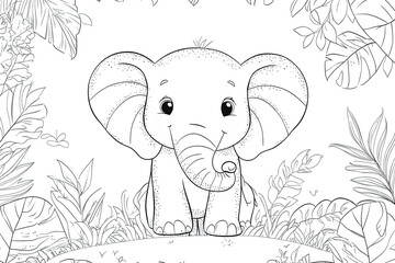 Obraz premium Cute Baby Elephant Coloring Page