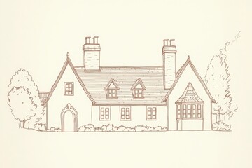 Fototapeta premium Sepia Drawing Of A Charming Rural Home And Its Surroundings