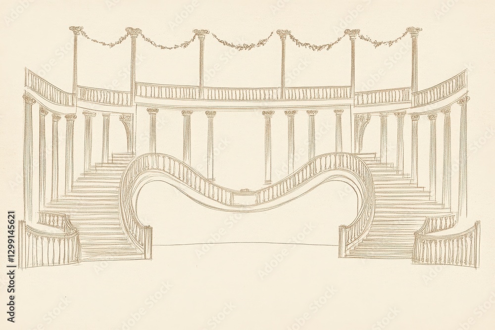 Aufkleber sepia drawing of a classical bridge design with architectural elements and ornate details. a plan of