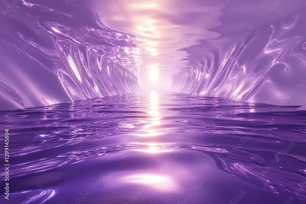 Aufkleber a serene purple water tunnel leads to a bright light, creating a mystical and calming atmosphere.