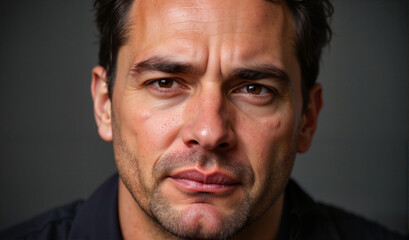 Fototapeta premium Serious man expressing deep thought against a dark background