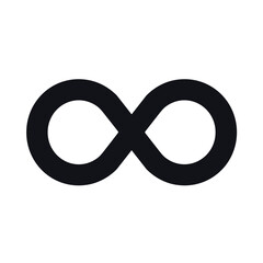 Infinity symbol icon in black and white.