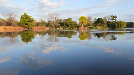 Obraz premium Ethereal River Reflections: A Mirror of Peace