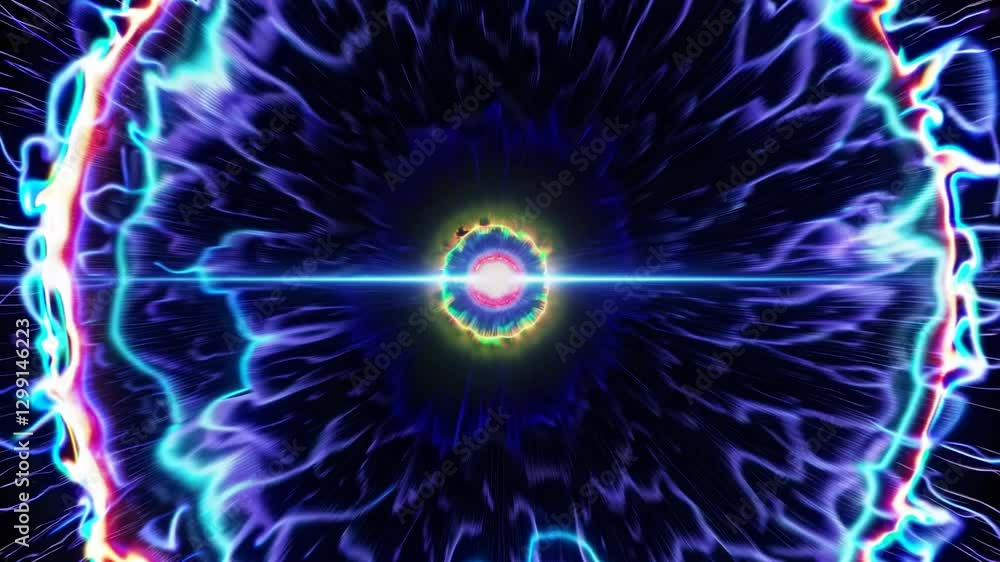 Poster abstract colorful plasma ball emitting energy with a black background creating an intense and vibran